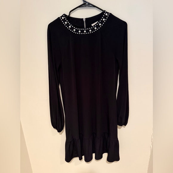 Michael Kors Studded Flounce Black Long Sleeve Dress - Picture 2 of 6